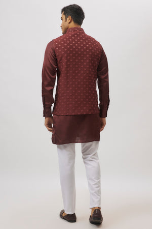 Maroon Embroidered Jacket Kurta Set image 4