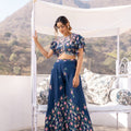 Blue Crepe Georgette Embroidered Pant Set image 0