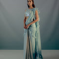Baby Blue Feather Details Saree Set image 0