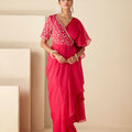 Pink Ruffle Pre-Drape Saree image 0