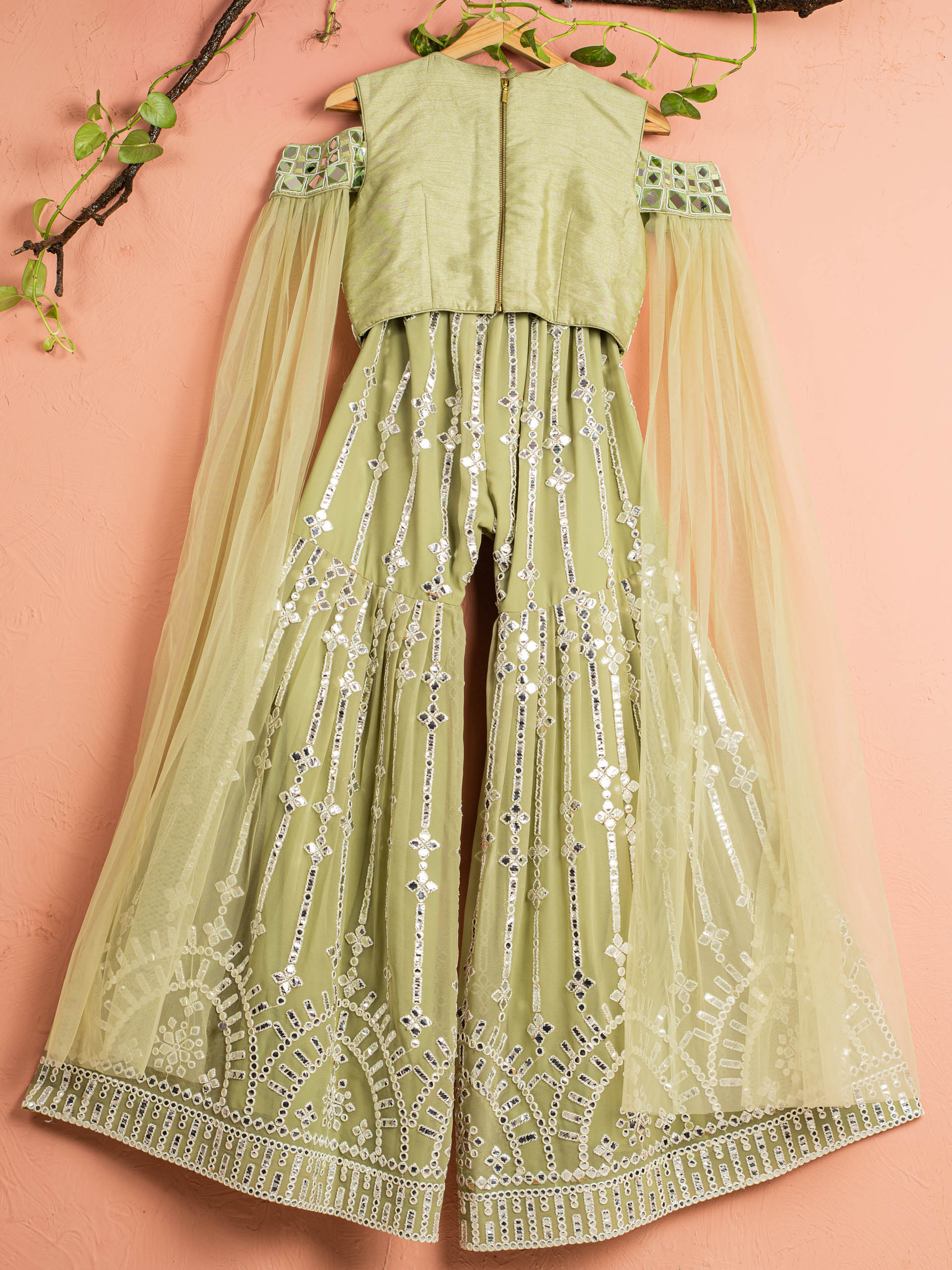 Sage Green Mirror Sharara Set image 1