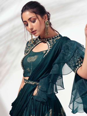 Bottle Green Embroidered Lehenga Set image 1