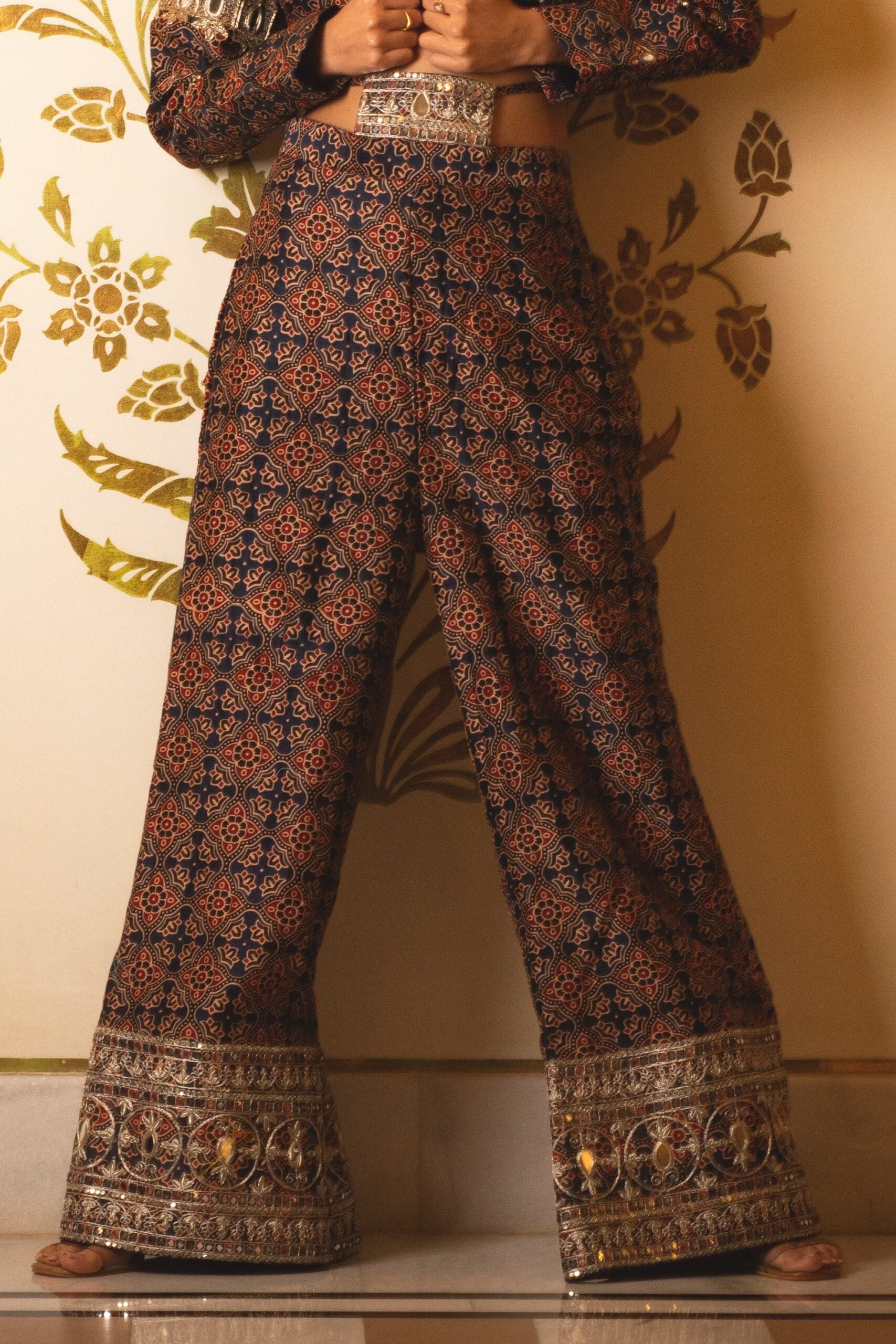 Ajrakh Print Tie-at-Waist Blouse and Skirt Set image 1