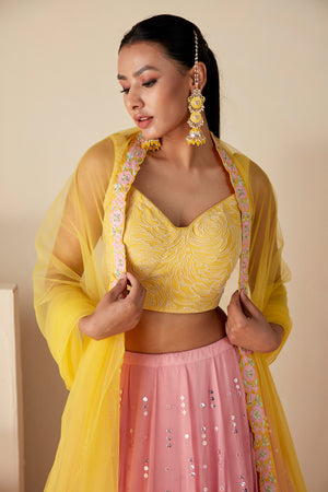 Pink and Yellow Work Lehenga image 2