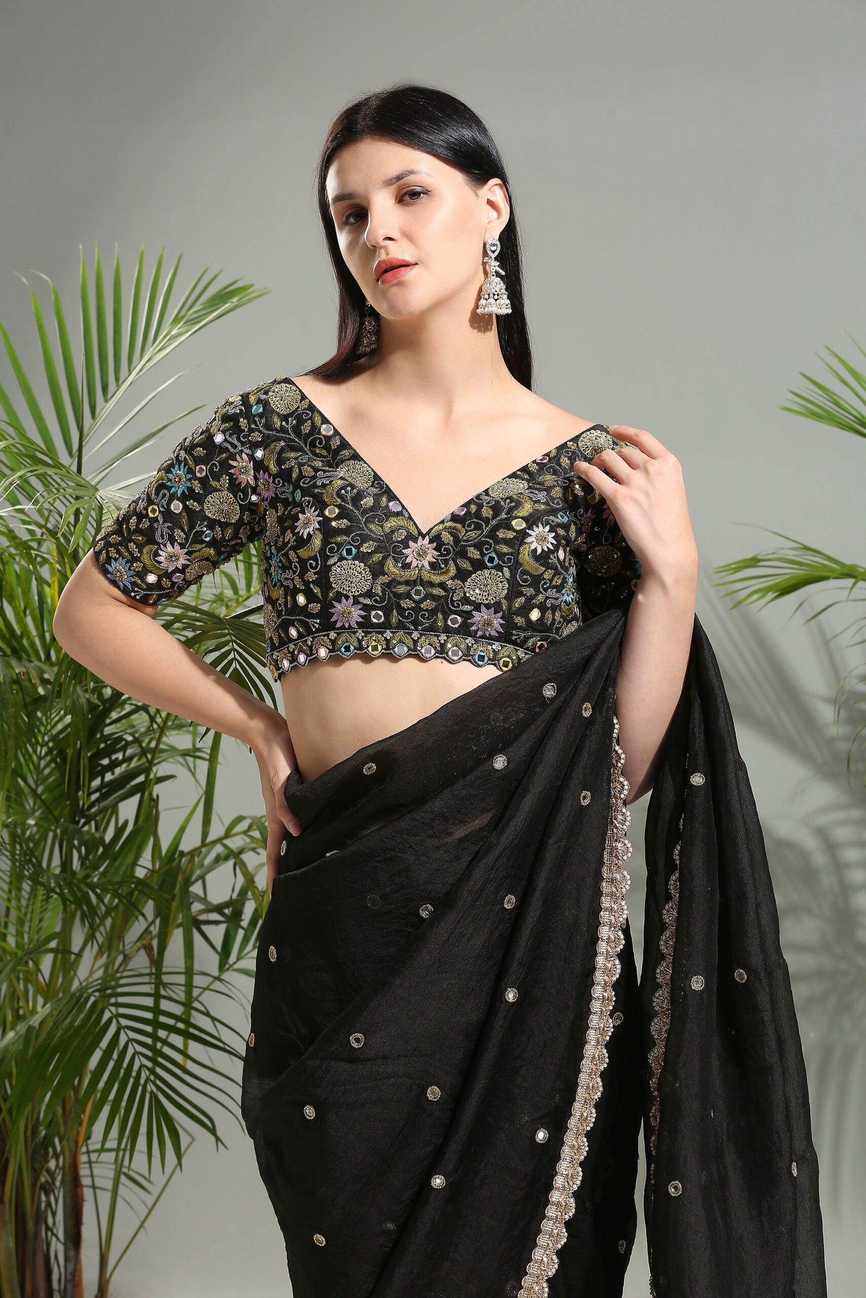 Black Organza Saree With Embroidered Blouse image 4