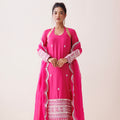 Hot Pink Chanderi Halter Neck Kurta Set image 0