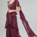 Wine Pre-Drape Saree image 0