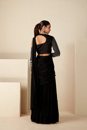 Black Georgette Pant Saree image 5