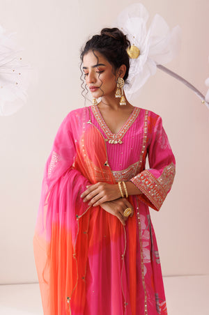 Pink and Orange Dori Work Kurta Set image 2