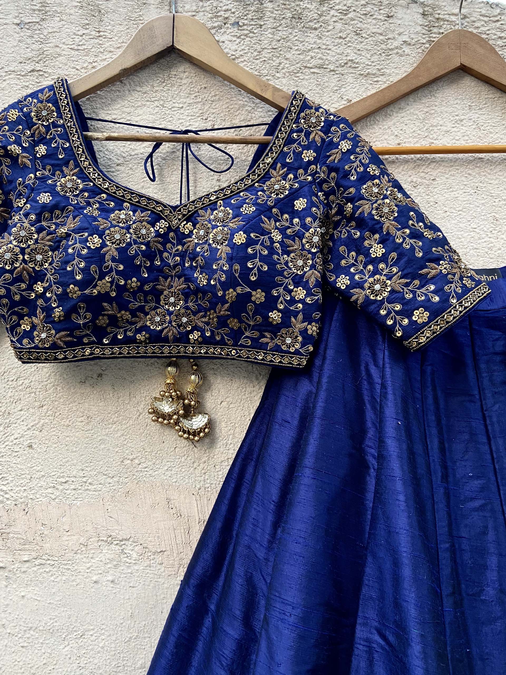 Navy Blue Embroidered Lehenga Set image 3