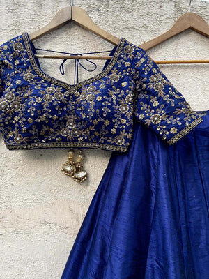 Navy Blue Embroidered Lehenga Set image 3