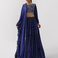 Purple Three Layered Lehenga Paired With Blouse And Dupatta image 0