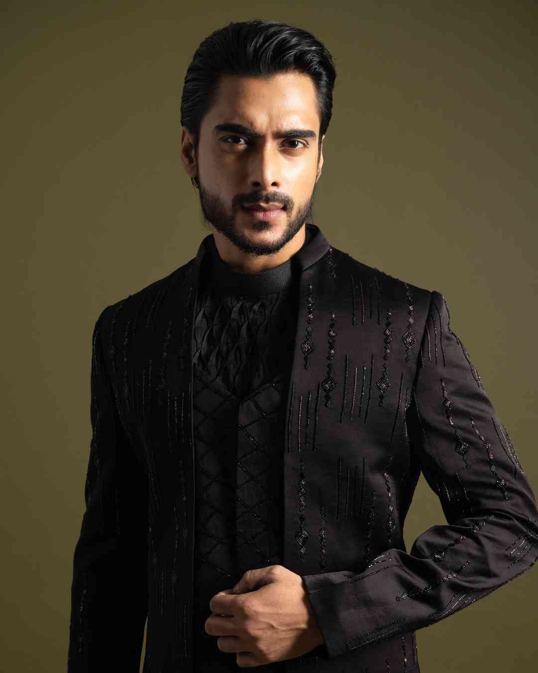 Black Achkan Set image 7