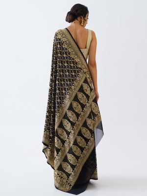 Royal Black Banarasi Bandhani Saree Set image 2