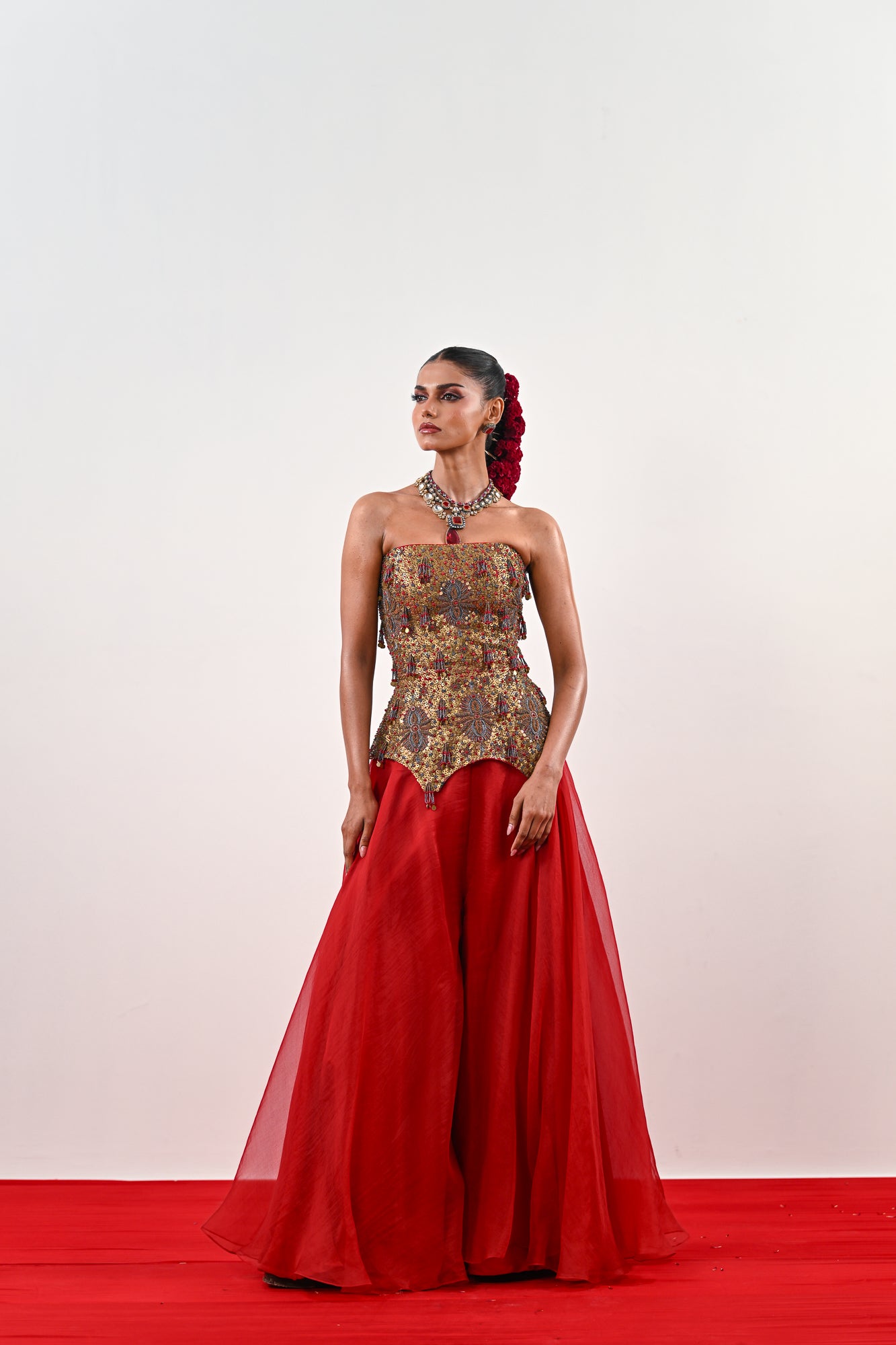 S FLARED PANT WITH EMBROIDERED CORSET - Custom image