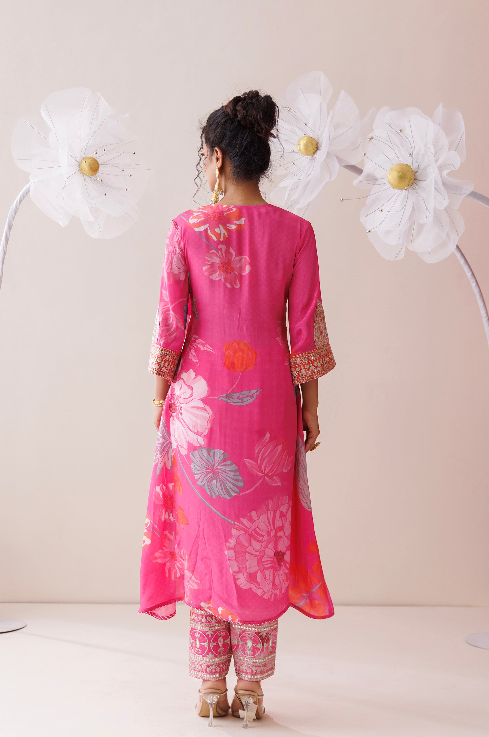 Pink and Orange Dori Work Kurta Set image 1