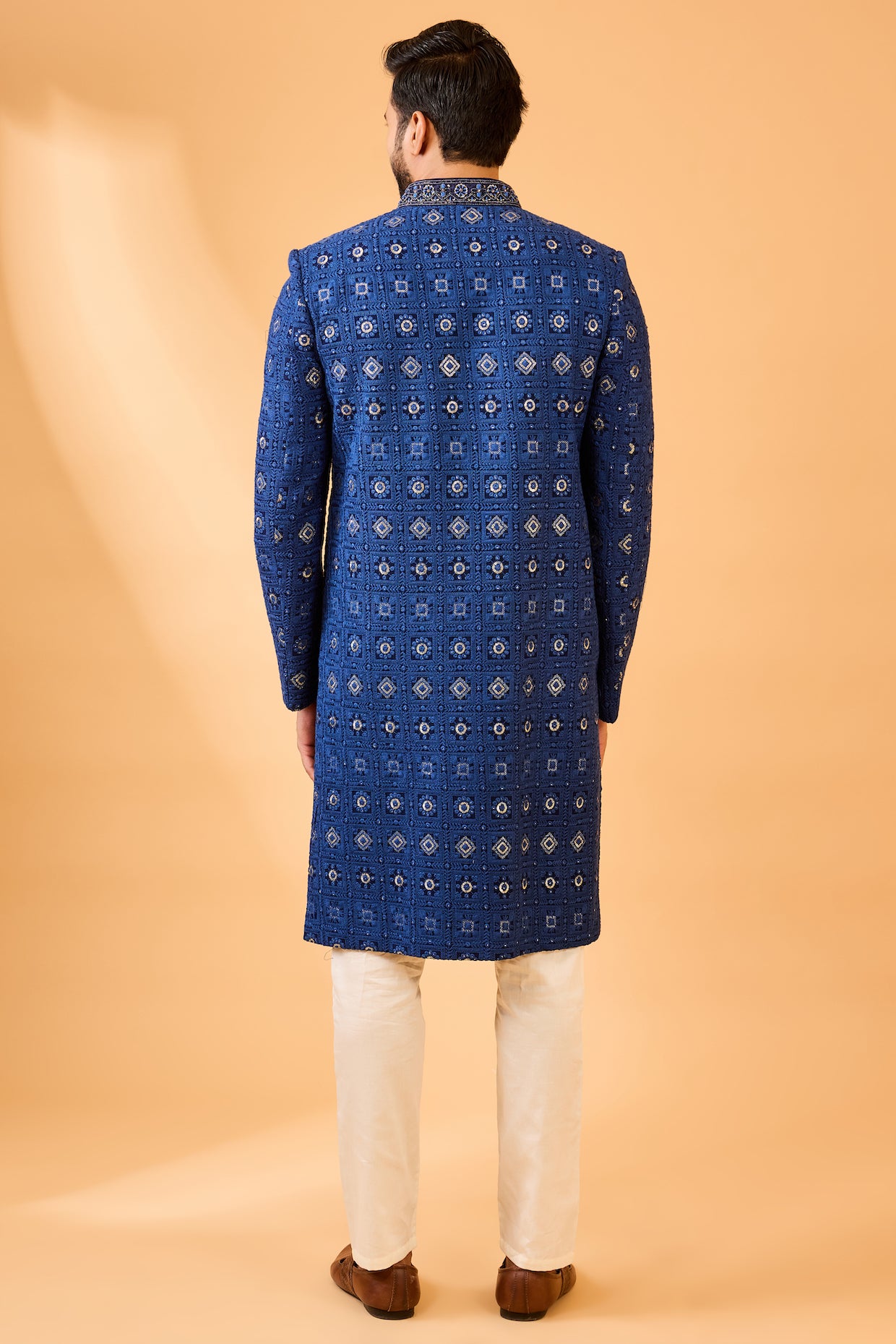 Navy Blue Embroidered Sherwani Set image 3