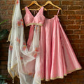 Pink and Ivory Hand Painted Lehenga Set image 0