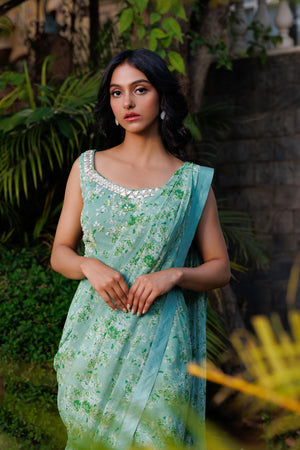 Powder Green Pre-Draped Saree image 5