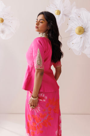 Pink Peplum Blouse and Skirt Set image 1