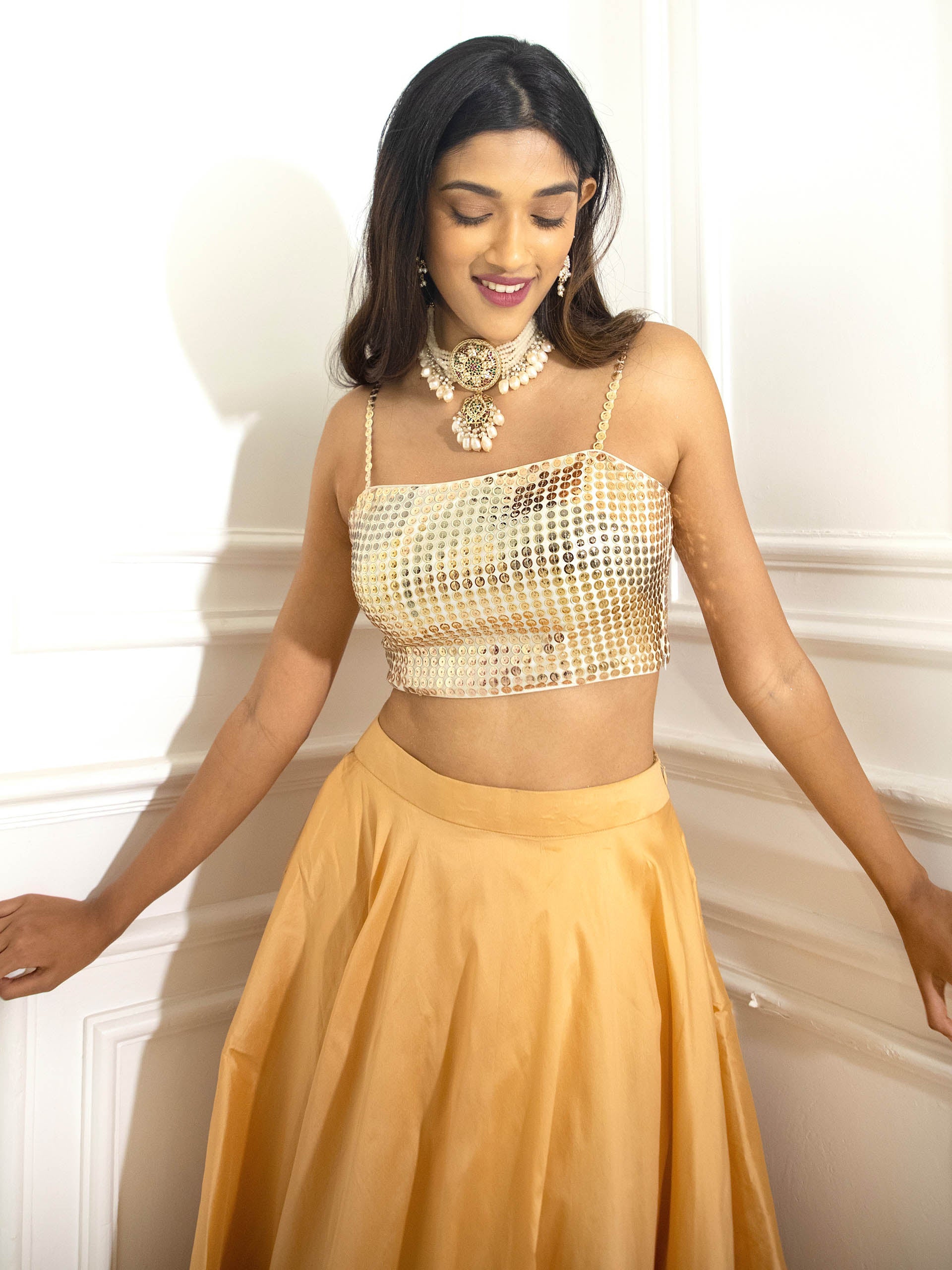 Metallic Gold Shimmer Lehenga Set image 3