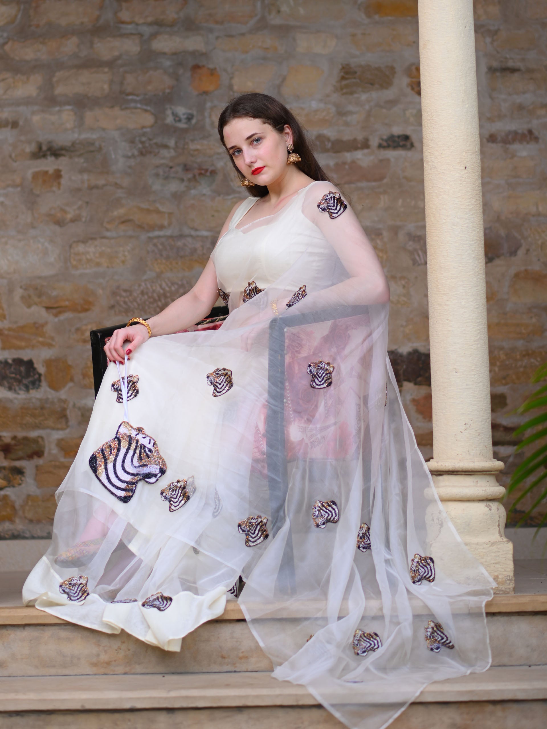 Ivory Tiger Saree Set image 1