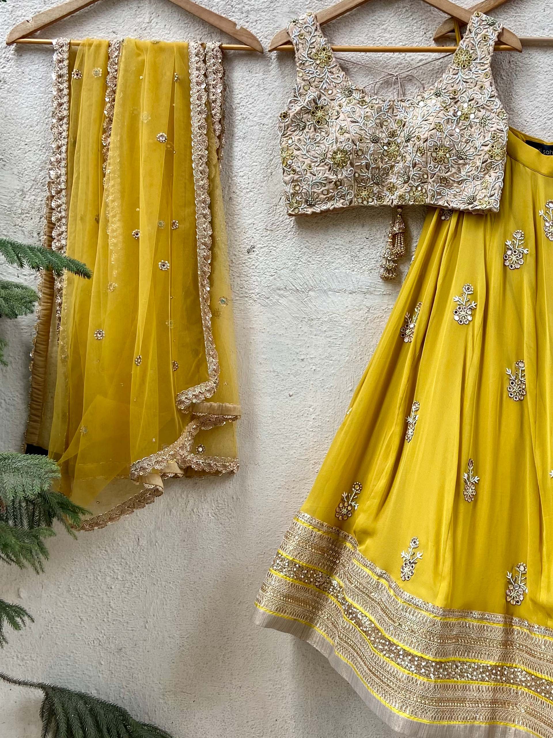 Mustard and Beige Mirror Lehenga Set image 4