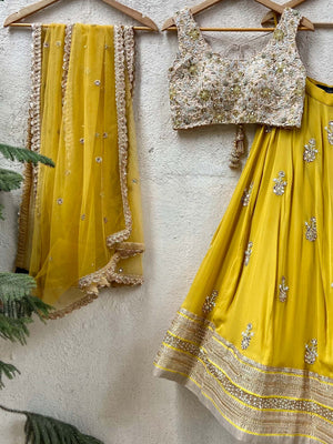 Mustard and Beige Mirror Lehenga Set image 4