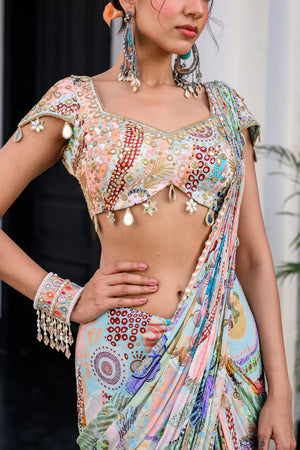 Gardenia Highlighted Saree Paidwan with Hand Work Mirror Blouse image 4