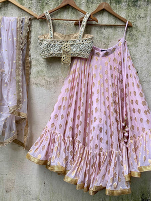 Powder Pink Butti Mirror Lehenga Set image 5