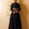 Cowl Neck Anarkali Long Dress with Corset Belt image 0