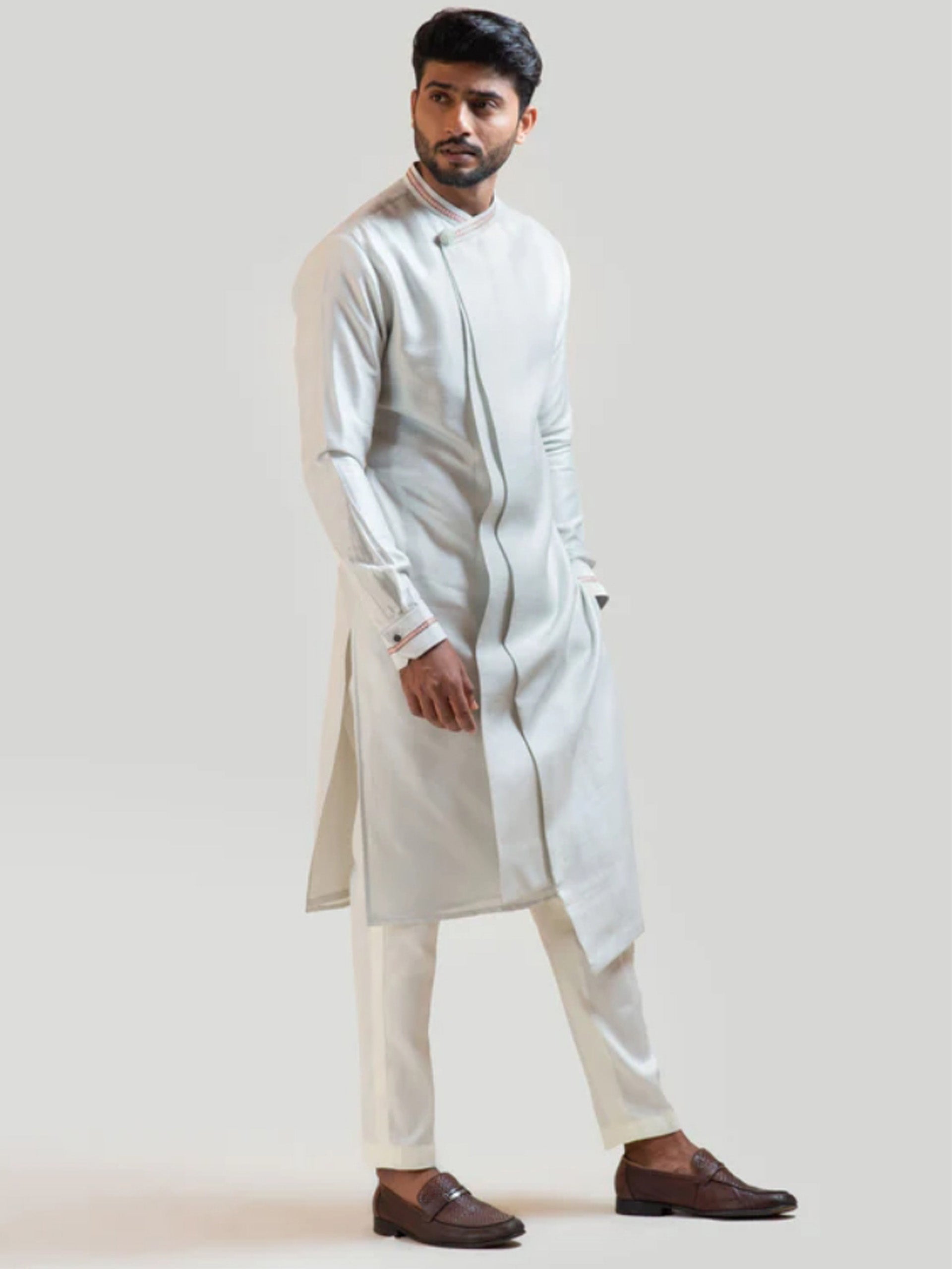 Ice Blue Overlap Kurta Set - M image