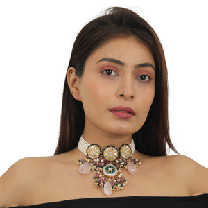 White And Green Stone Chokers Necklace Set image 4