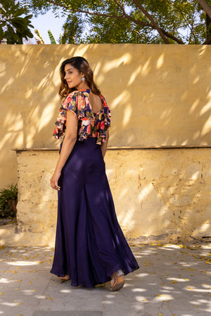 Purple Georgette Pleated Pant Set image 3