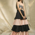 Black and Peach Bustier Embroidered Blouse with Ruffled Lehenga Set image 0