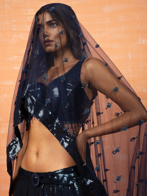 Deep Blue Sequins Co-Ord Lehenga Set image 2