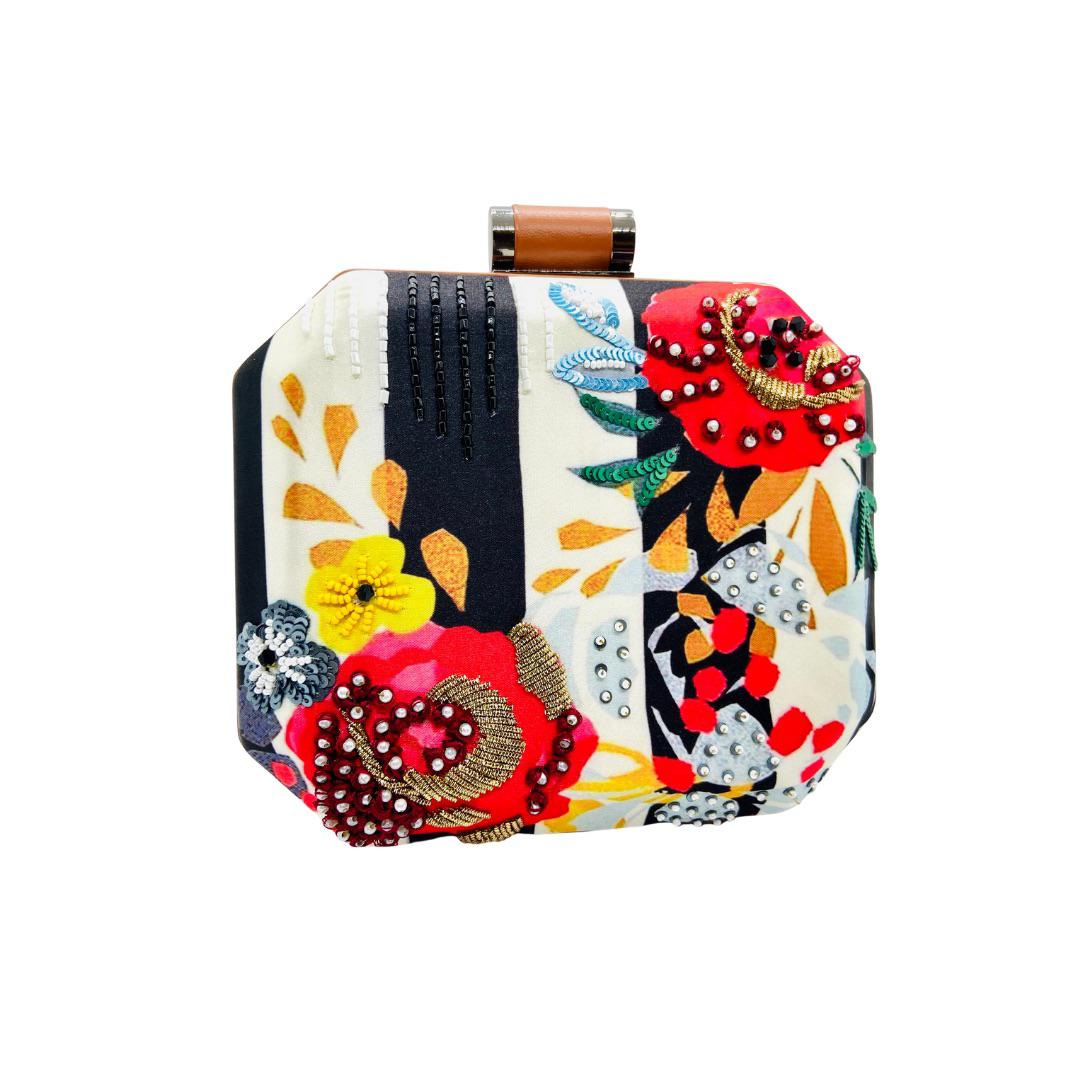 Black and White Poppy Embroidered Clutch image 0
