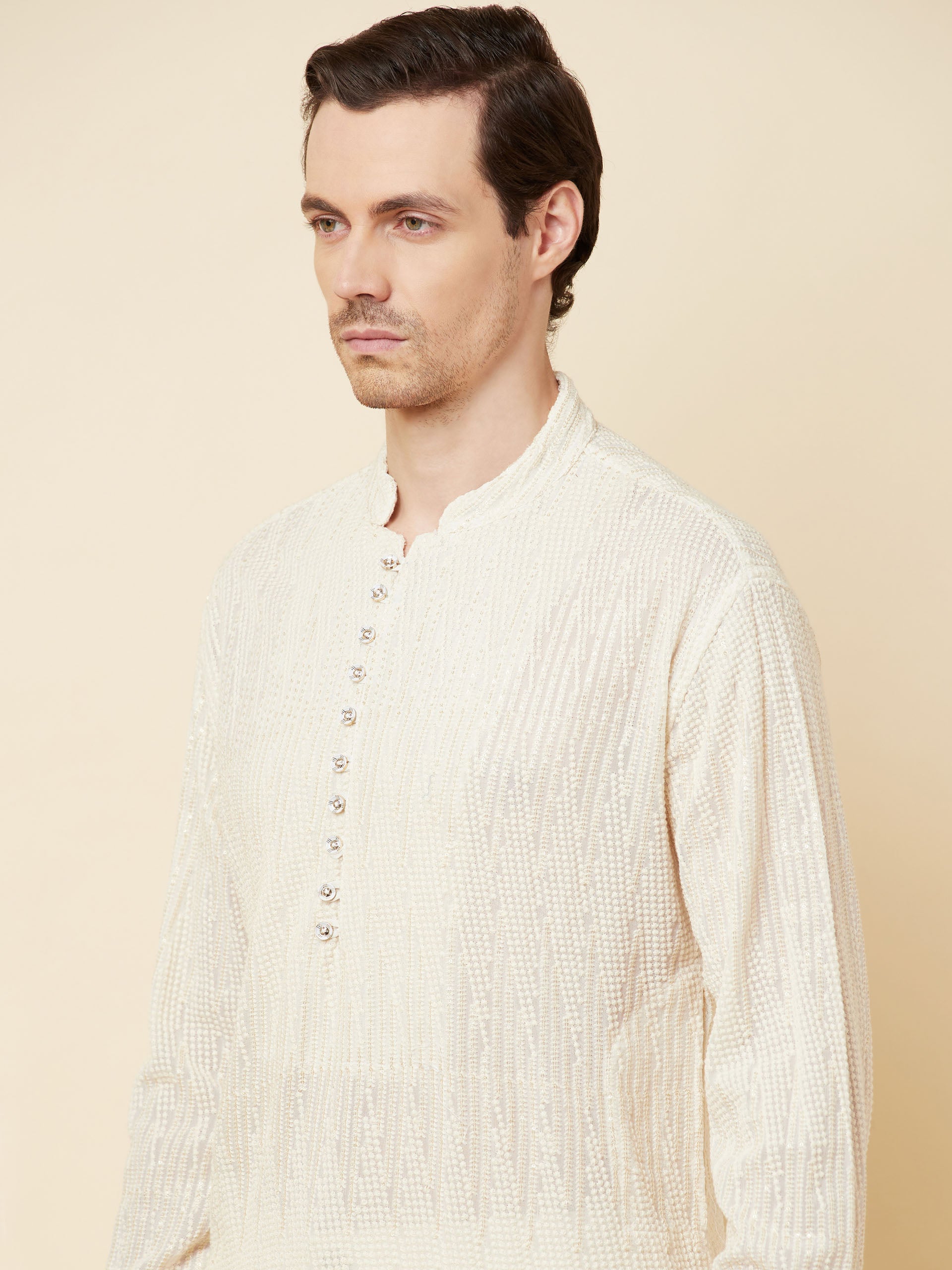 White Sequins Kurta Set image 6