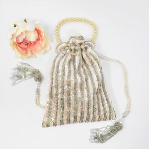 White Sequins and Beads Potli Bag image 1