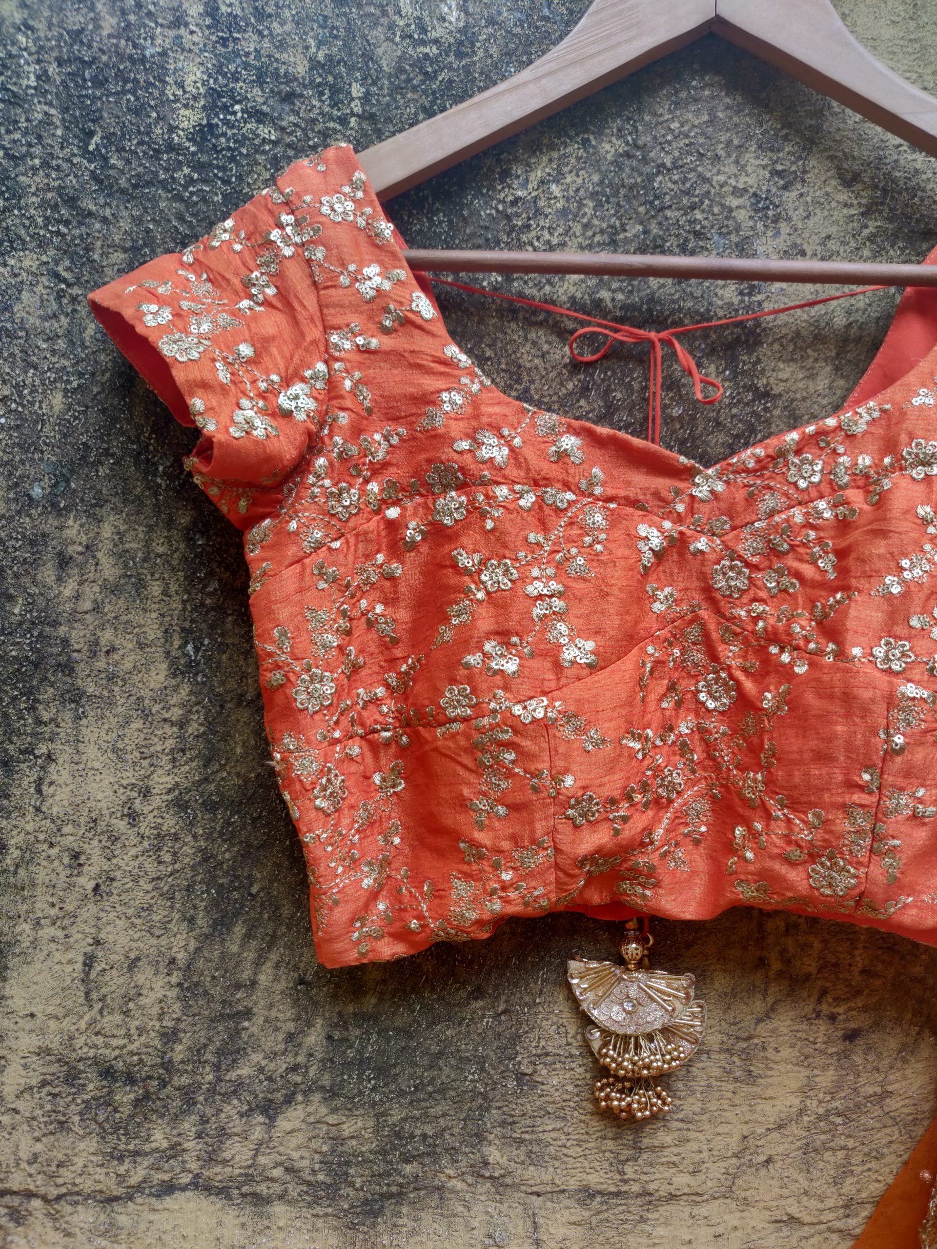 Orange and Ivory Ruffle Lehenga image 2