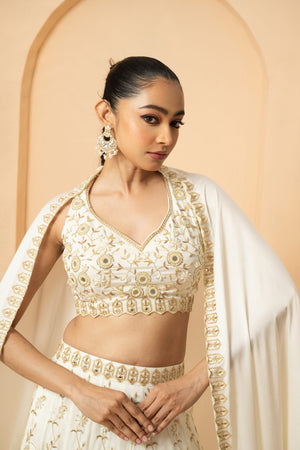 Ivory Mirror and Pearl Embellished Lehenga image 3