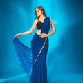 Blue Pre Stitched Saree With Black Sequin Blouse image 0