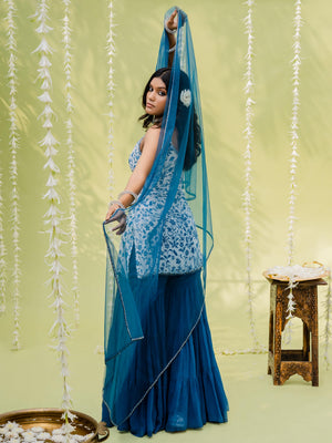 Teal Blue Embroidered Sharara Set image 2