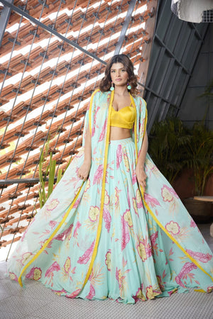 Light Blue And Yellow Skirt Set - S image