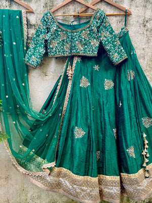 Emerald Green Embroidered Lehenga Set image 4