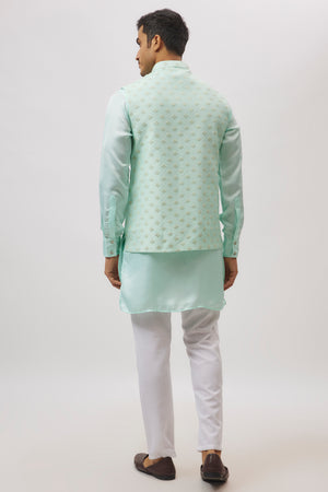 Mint Green Embroidered Jacket Kurta Set image 2