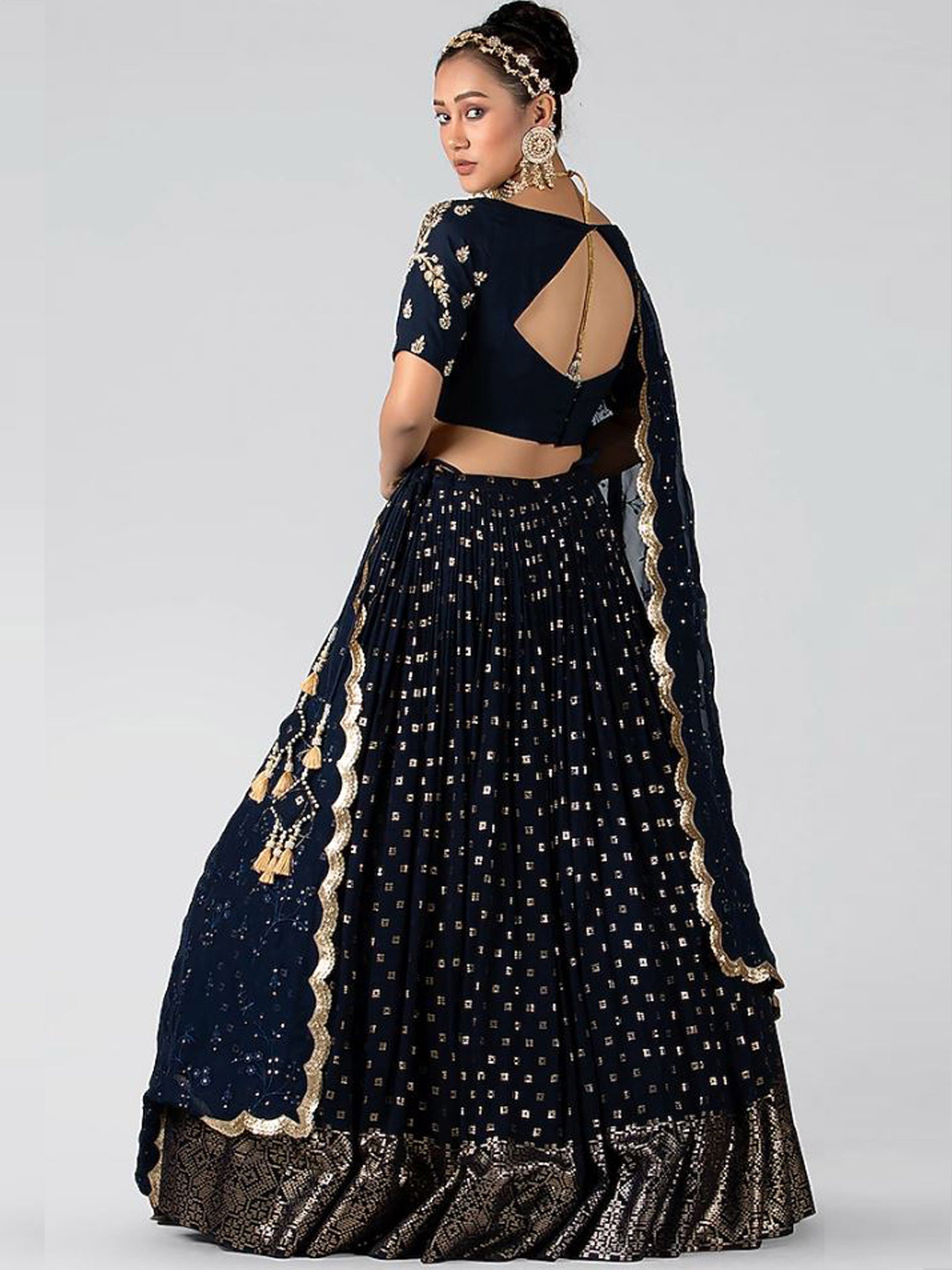 Dark Blue Embroidered Lehenga Set image 2