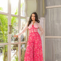 Pink Georgette Flared Sheer Shirt &amp; Pant Set image 0