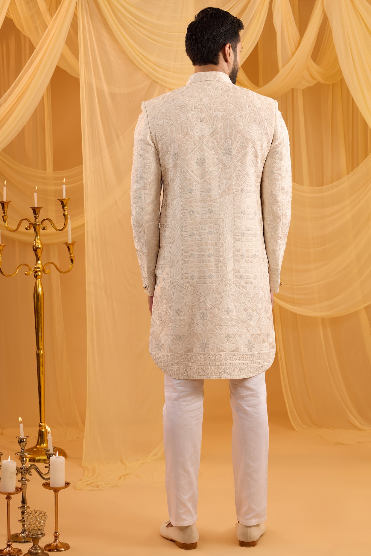 Cream Lucknowi Embroidered Sherwani Set image 1