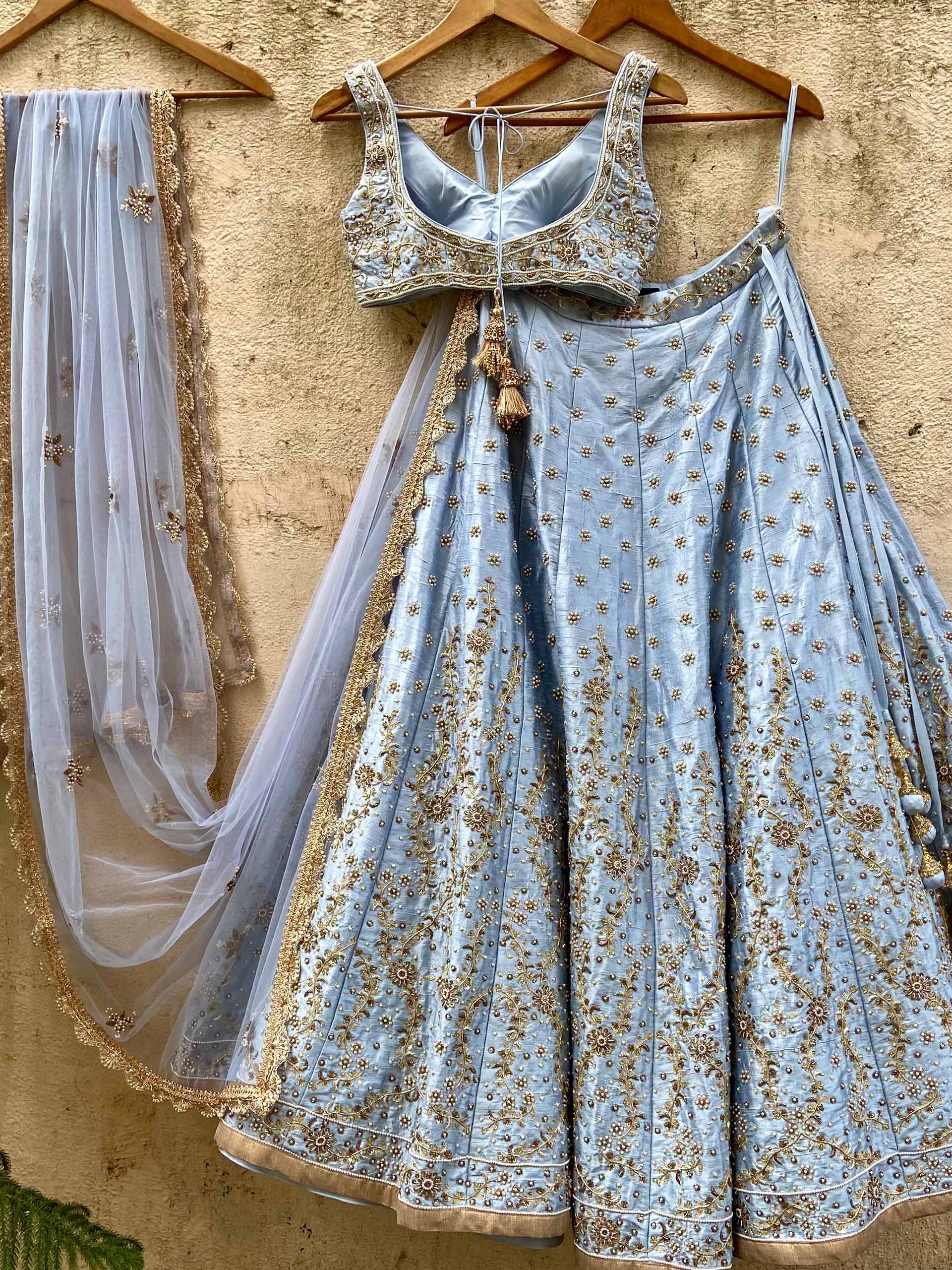 Powder Blue Bridal Embroidered Lehenga Set image 5